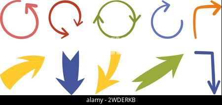 Collection of Hand-Drawn Freehand Emphasis Arrows, Swirls, and Doodles. Ideal for Highlighting Text and Enhancing Diagrams in Presentations and Educat Stock Vector