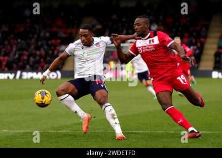 Leyton Orient’s Omar Beckles (left) with Bolton's Victor Adeboyejo ...