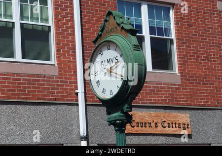 Salem, Massachusetts. August 23, 2019. The historic landmark Almy's Clock from 1910 in Salem Massachusetts. Stock Photo