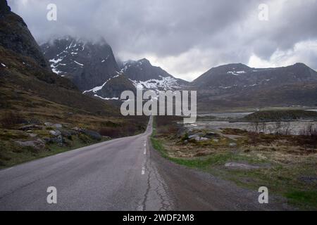 Reine, Lofoten, Norway. Arieal view of the small fishing village know from commercial fishing and dried air-dried cod Stock Photo