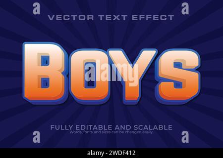 Boys 3D Text Effect 100 Editable EPS File Word And Font Can be Changed Stock Vector