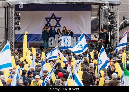 London, UK. 14 January 2024. Thousands gather in Trafalgar Square in support of Israel and to call for a return of those taken hostage by Hamas. Credi Stock Photo