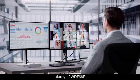 Virtual Video Conference Call Meeting And Financial Presentation Stock Photo
