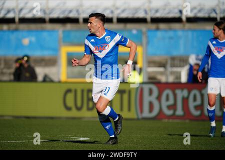 Gabriele Moncini Of Brescia Calcio FC Contrasted By Simone Canestrelli ...