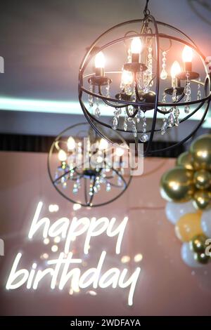 Table setting in a restaurant. Table setting with glasses, cutlery and plates. Restaurant interior. Stock Photo