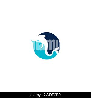 dolphin fish logo. Micro Fishing logo Stock Vector