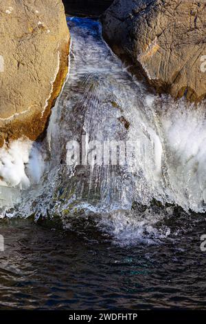 Frozen water between the rocks Stock Photo - Alamy