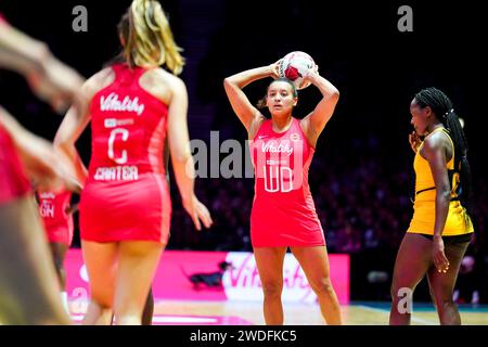 Vitality Roses Amy Carter during the Vitality Netball Nations Cup match at the OVO Arena Wembley, London. Picture date: Saturday January 20, 2024. Stock Photo
