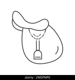 English jumping saddle flat outline icon. Minimal logo for horse riding school, yard or farm. Vector element isolated on white background. Simple line Stock Vector