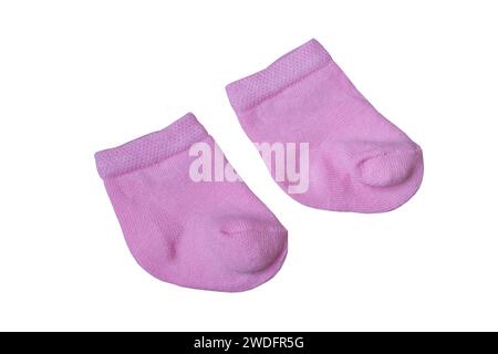 pink socks for newborns and isolated on a white background Stock Photo