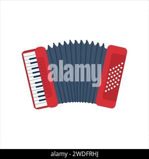 Chromatic Button Accordions or Russian Bayan. Flat Diatonic Melodeon or Piano Accordion. Cartoon blue and red color Harmonic or Jews-harp. Folk Ethnic Stock Vector