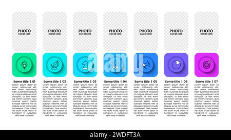 Infographic template with icons and 7 options or steps. Can be used for workflow layout, diagram, banner, webdesign. Vector illustration Stock Vector