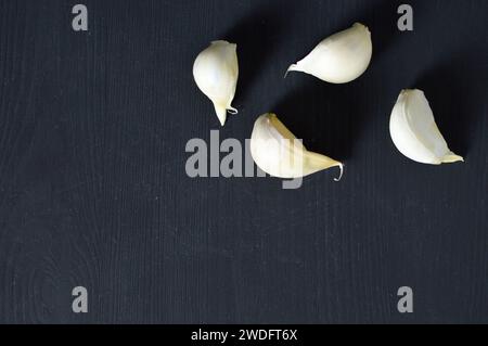 White garlic photography on black background Stock Photo