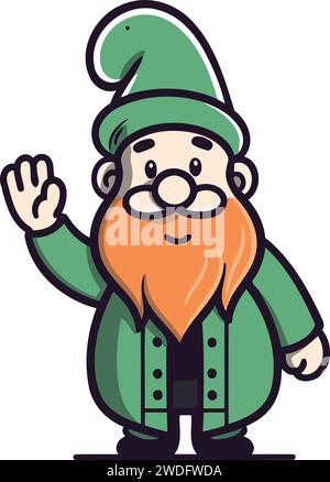 Funny cartoon gnome in a green hat. Vector illustration. Stock Vector