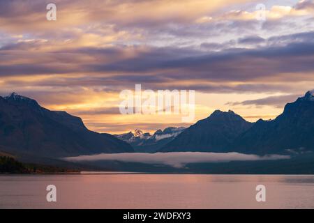 Sunset at Lake McDonald, Apgar village, West Glacier, Glacier National Park, Montana, USA. Stock Photo