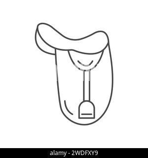 English jumping saddle or dressage saddle flat outline icon. Minimal logo for horse riding school, yard or farm. Vector element isolated on white back Stock Vector