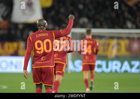 Stadio Olimpico, Rome, Italy. 20th Jan, 2024. Serie A Football; Roma versus Hellas Verona; Romelu Lukaku of AS Roma celebrates after scoring the goal for 1-0 in the 19th minute Credit: Action Plus Sports/Alamy Live News Stock Photo