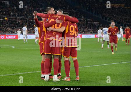 Stadio Olimpico, Rome, Italy. 20th Jan, 2024. Serie A Football; Roma versus Hellas Verona; Roma's players celebrates after scoring the goal for 1-0 in the 19th minute Credit: Action Plus Sports/Alamy Live News Stock Photo