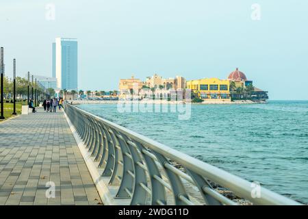 Al Khobar sea promenade street with modern building in the background, Saudi Arabia Stock Photo