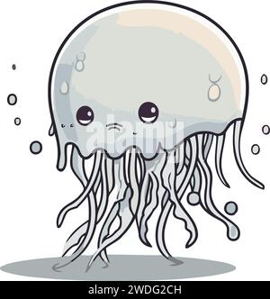 Illustration of a cute cartoon jellyfish with an angry expression. Stock Vector
