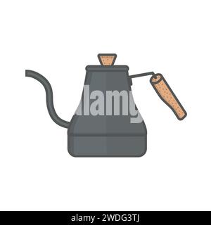 A gooseneck coffee kettle. Chemix. Alternative coffee brewing methods. Icon design in flat style of pour over coffee maker. Elements for cafe menu. Ve Stock Vector