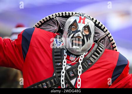 Baltimore, United States. 20th Jan, 2024. A Houston Texans fan shows support for his team before facing the Baltimore Ravens in an AFC Divisional Round playoff game at M&T Bank Stadium in Baltimore, Maryland, on Saturday, January 20, 2024. Photo by David Tulis/UPI Credit: UPI/Alamy Live News Stock Photo