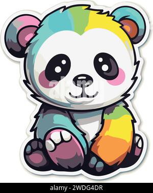 Cute cartoon panda sticker. Vector illustration isolated on white background. Stock Vector