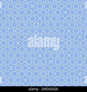 Modern geometric shape bold style pattern. Seamless fashion print design. Cool vector minimal line art background. White on blue. Stock Vector