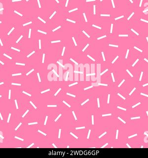 Abstract dash confetti pattern. Minimal seamless vector chaotic dashes pattern. White on pink. Stock Vector