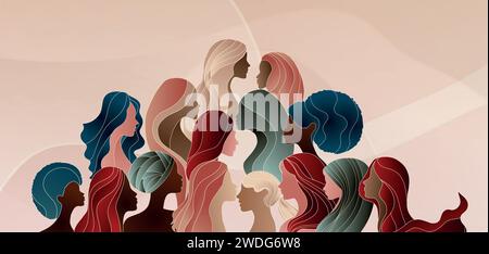 Group silhouette of multicultural women. International women's day. Diversity - inclusion - equality or empowerment concept. Anti racism Stock Vector
