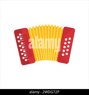 Chromatic Button Accordions or Russian Bayan, Flat Folk Ethnic Musical Instrument isolated on white. Cartoon vector Harmonic or Jews-harp in red and y Stock Vector