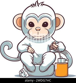 Monkey with bottle of hand sanitizer cartoon vector illustration. Stock Vector