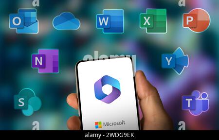 Microsoft 365 office software product displayed on mobile device Stock Photo