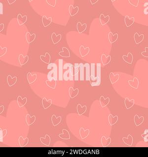 Seamless Pink Peach colored repeat Pattern with Heart shaped figures filled and outlined. Vector illustration for Valentine day or Wedding. Wrapping r Stock Vector
