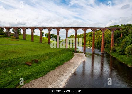 The Leaderfoot Viaduct, a railway viaduct over the River Tweed near Melrose in the Scottish Borders. Stock Photo