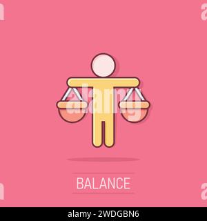 Ethic balance icon in comic style. Honesty cartoon vector illustration on isolated background. Decision splash effect business concept. Stock Vector