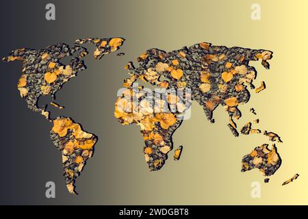 Roughly outlined world map with a gray background Stock Photo
