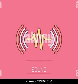 Sound wave icon in comic style. Heart beat vector cartoon illustration on isolated background. Pulse rhythm splash effect business concept. Stock Vector