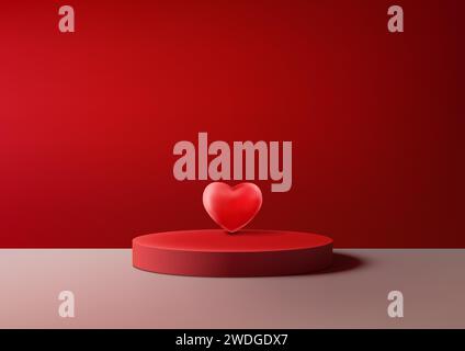 Valentine's Day display with this realistic 3D red podium mockup pink and red color scheme with a decorative red hearts backdrop. Vector illustration Stock Vector