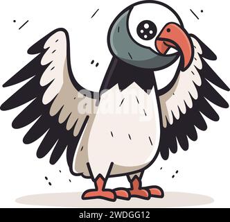 Puffin with open wings. Vector illustration in cartoon style. Stock Vector