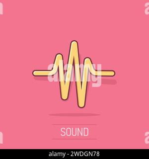 Sound wave icon in comic style. Heart beat vector cartoon illustration on isolated background. Pulse rhythm splash effect business concept. Stock Vector