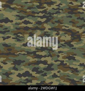 Woodland camouflage seamless pattern. Olive and pale green, brown and black. Stock Vector
