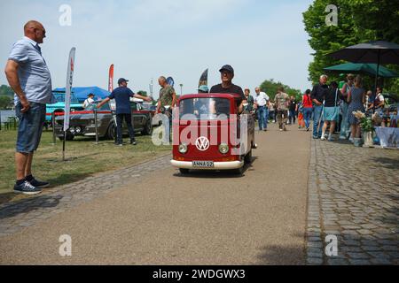 WERDER (HAVEL), GERMANY - MAY 20, 2023: Visitors and participants at the event. Oldtimer - Festival Werder Classics 2023 Stock Photo