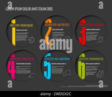 Vector multipurpose simple dark progress timeline steps template with ...