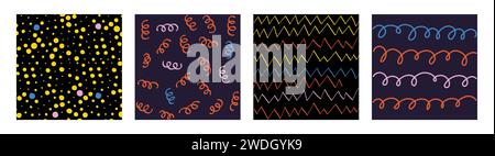 Simple Geometric Hand Drawn Irregular Patterns.Cute Colored Doodle Checkered simple drawing with textures, lines, dots and squiggles. Square Poster se Stock Vector