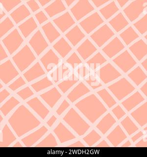 pink, pale, red, beige background with brush texture effect, weave plaid style fine broken lines. Irregular check repeat pattern. Square diagonal shap Stock Vector