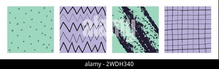 Simple Geometric Hand Drawn Irregular Patterns.Cute Colored Doodle Checkered simple drawing with textures, lines, dots and squiggles. Square Poster se Stock Vector
