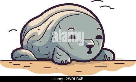 Cute seal sleeping on the sand. Vector illustration in cartoon style ...