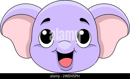 cute smiling elephant head cartoon logo. creative image Stock Vector