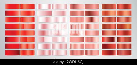 Gold rose, bronze, and golden texture metallic gradient background set, Shiny golden gradient texture. Stock Vector